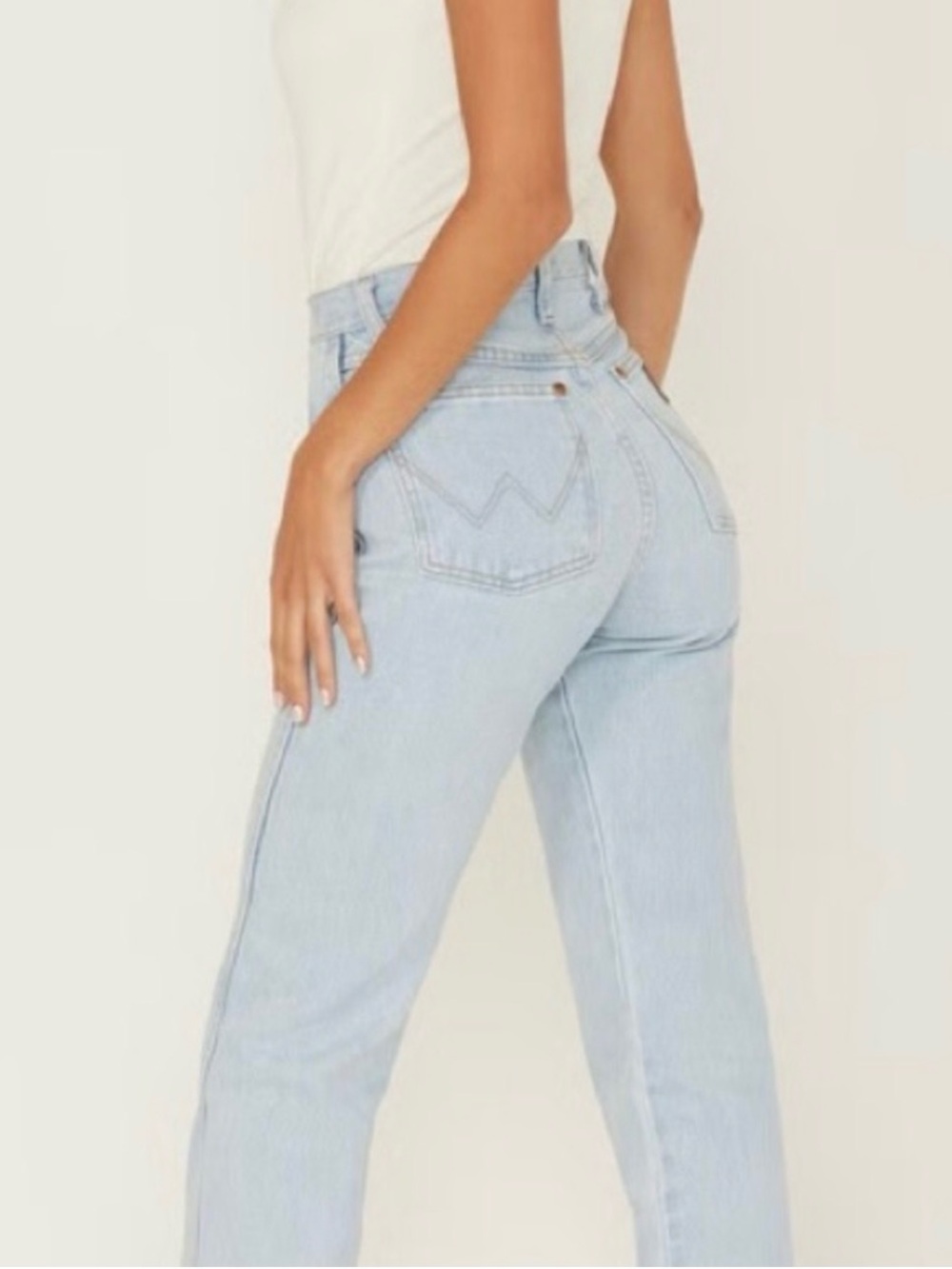 Wrangler Pale Blue Denim Jeans with Leather Patch
